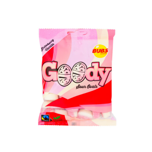 BUBS STRAWBERRY & VANILLA SOUR OVALS 90G